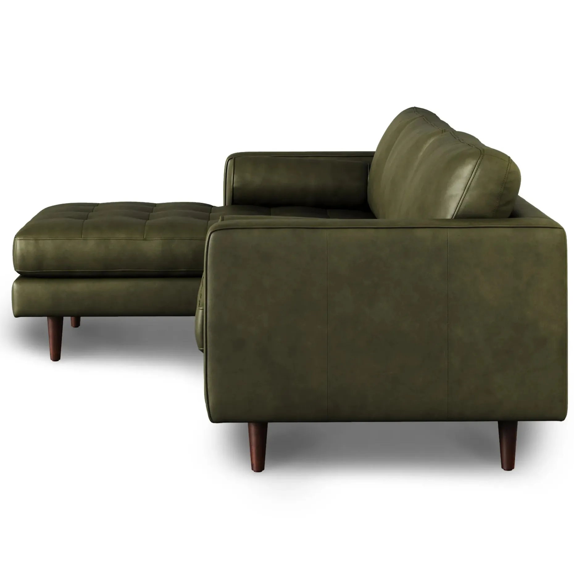 Sven 100" Tufted Leather Left Sectional - Charme Green