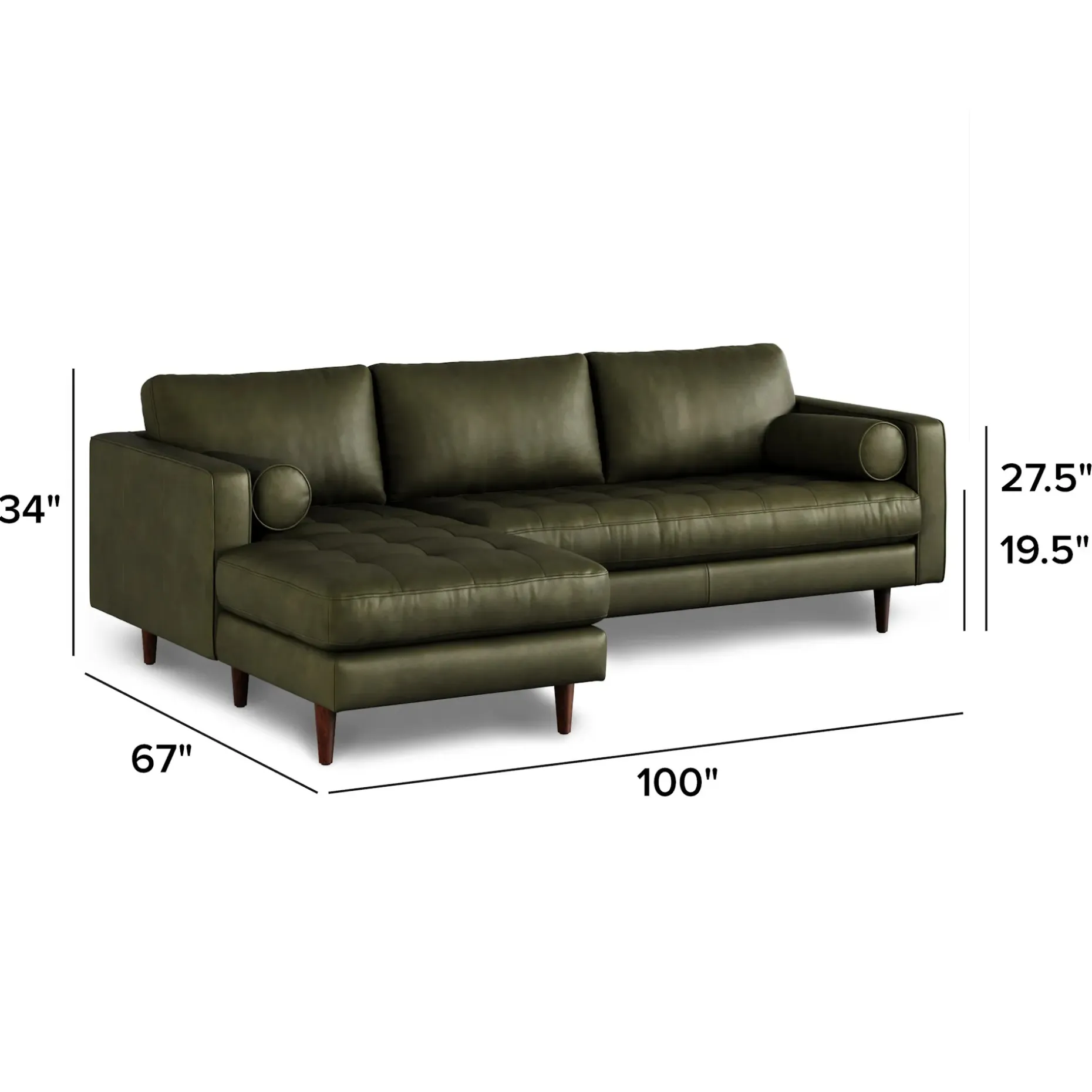 Sven 100" Tufted Leather Left Sectional - Charme Green
