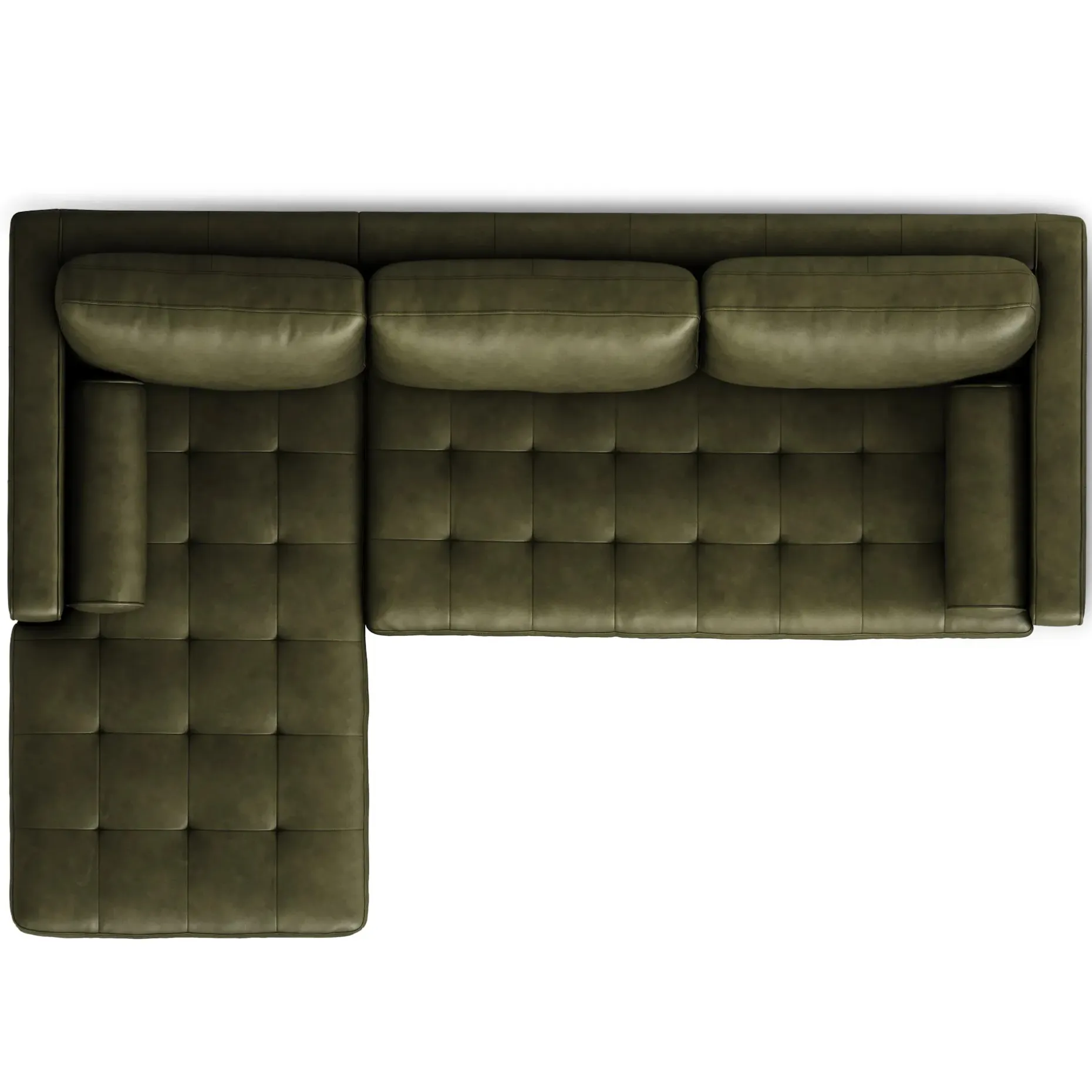 Sven 100" Tufted Leather Left Sectional - Charme Green