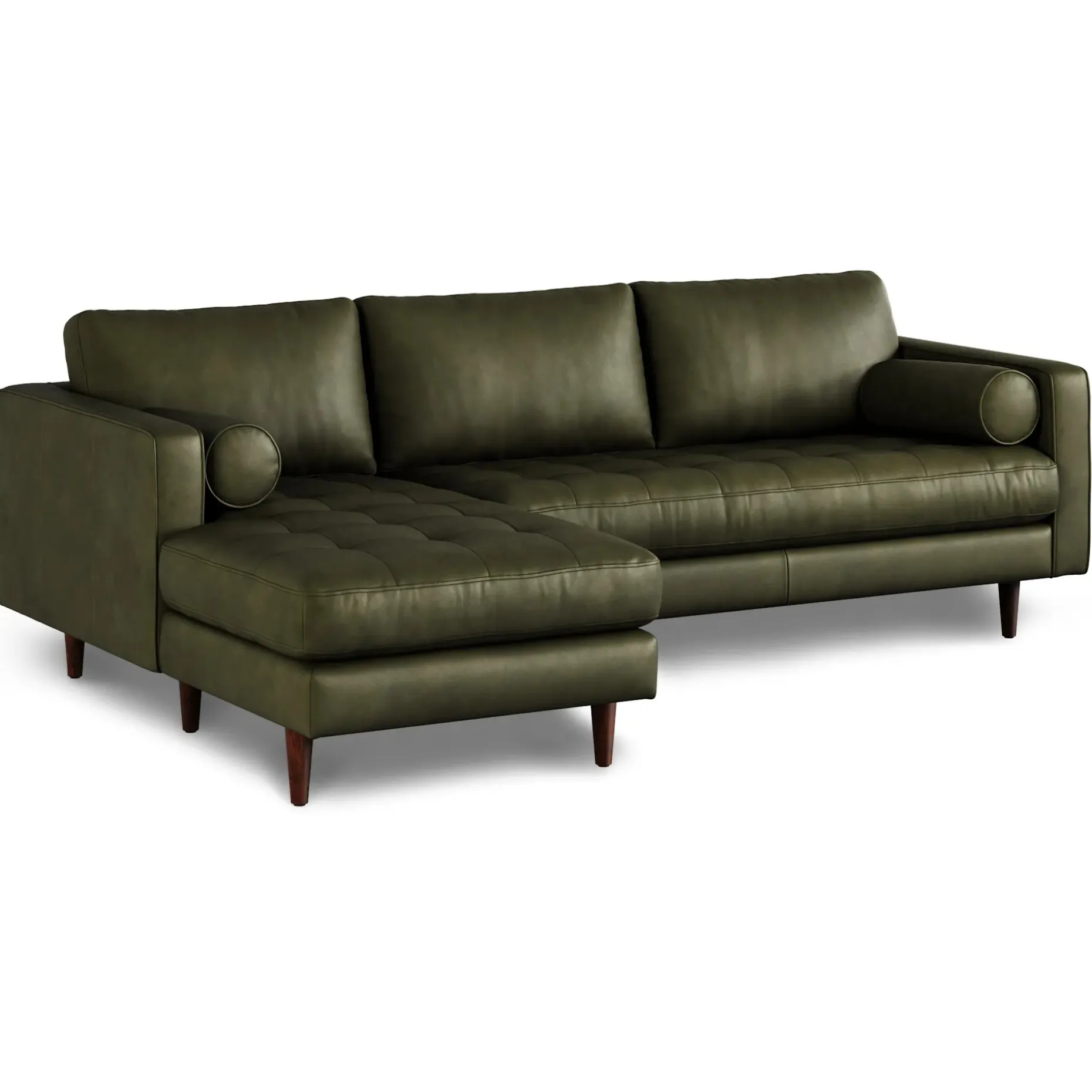 Sven 100" Tufted Leather Left Sectional - Charme Green