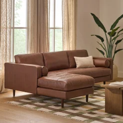 Sven 100" Tufted Leather Left Sectional - Taos Brown
