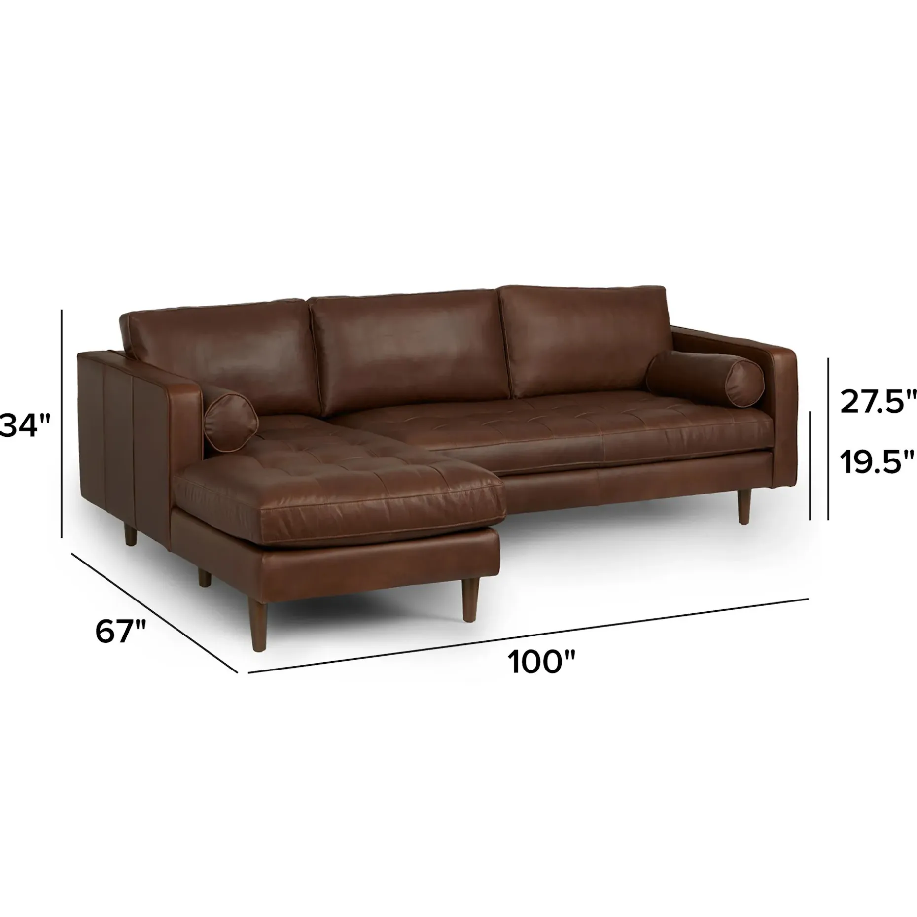 Sven 100" Tufted Leather Left Sectional - Charme Chocolat