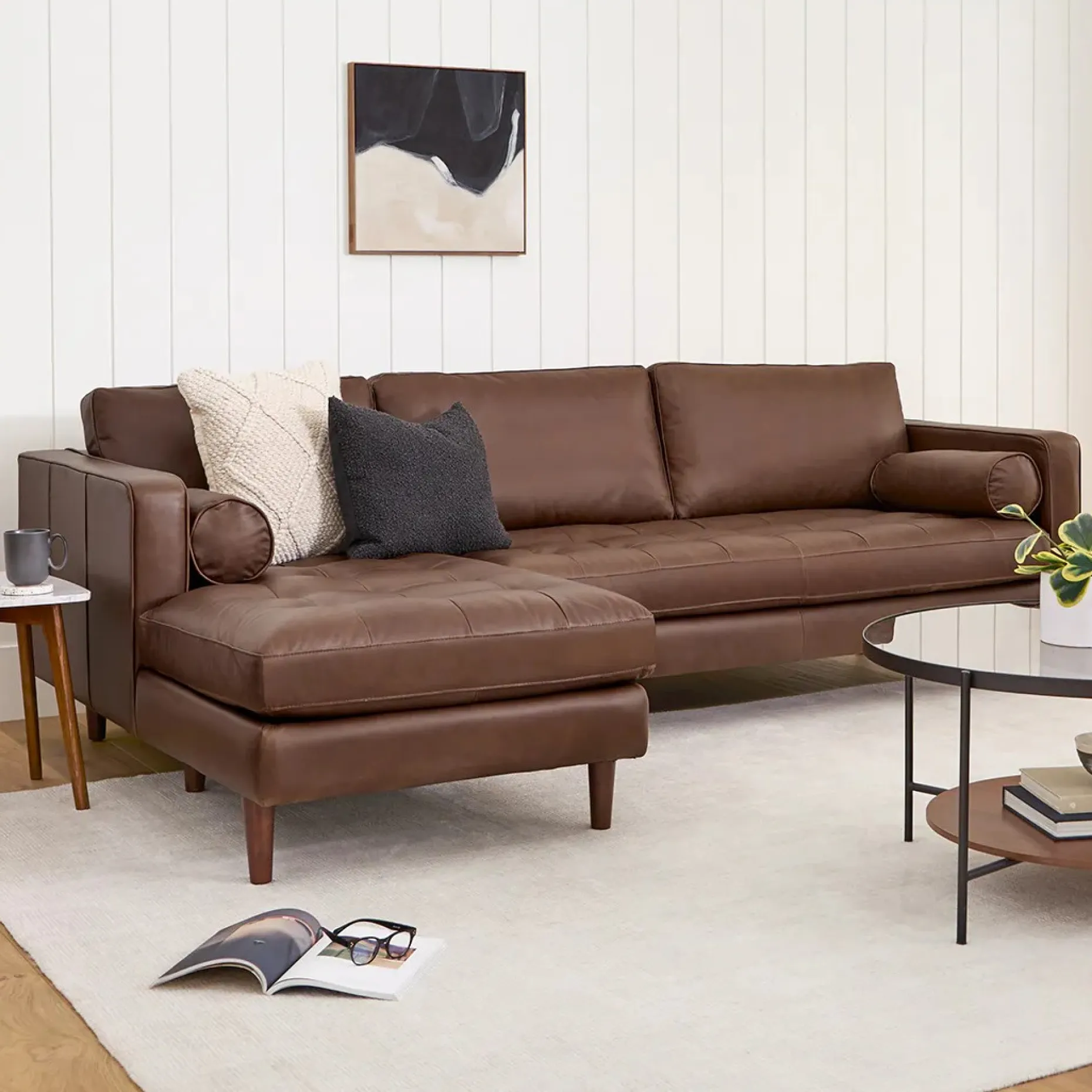 Sven 100" Tufted Leather Left Sectional - Charme Chocolat