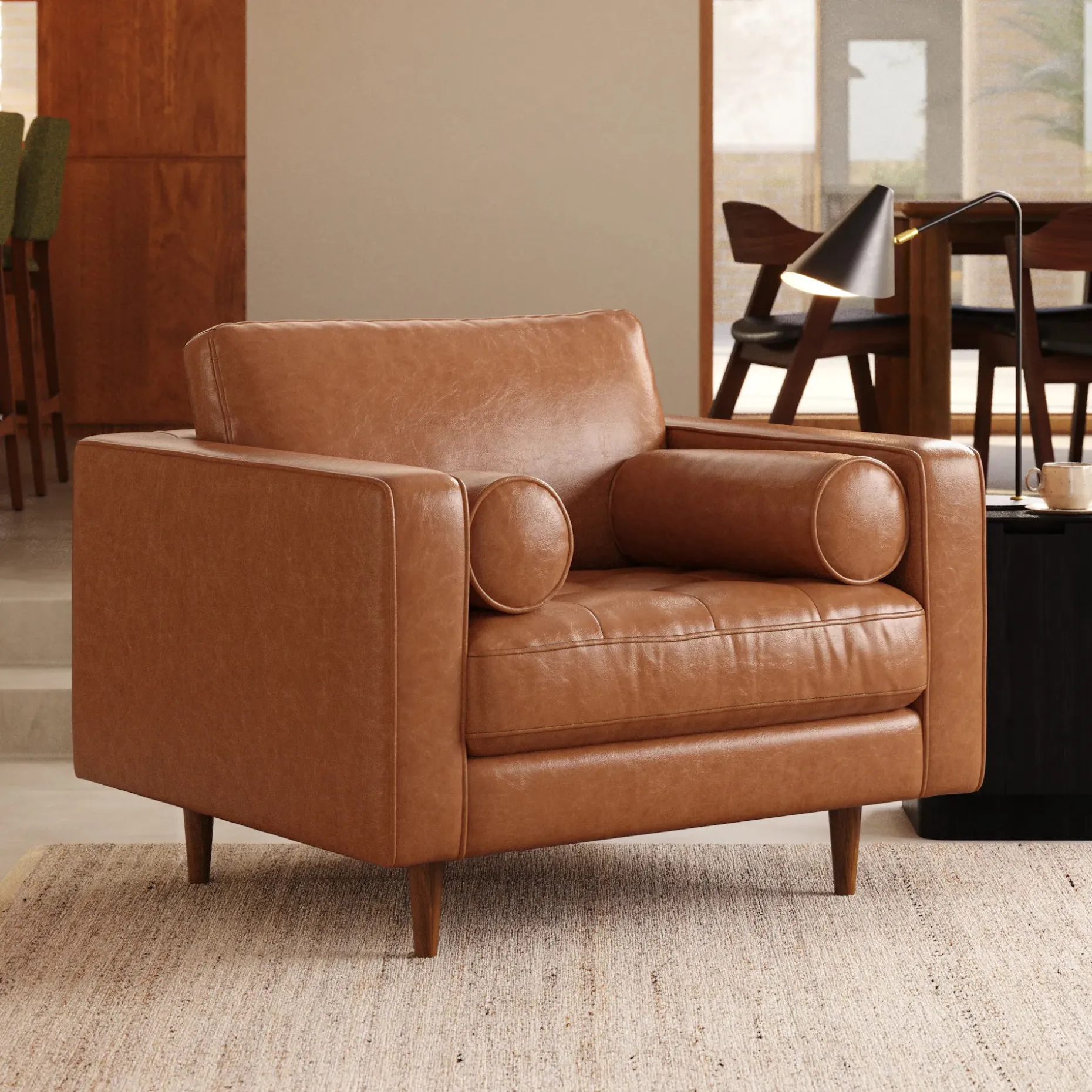 Sven 42" Tufted Leather Lounge Chair - Salerno Tan