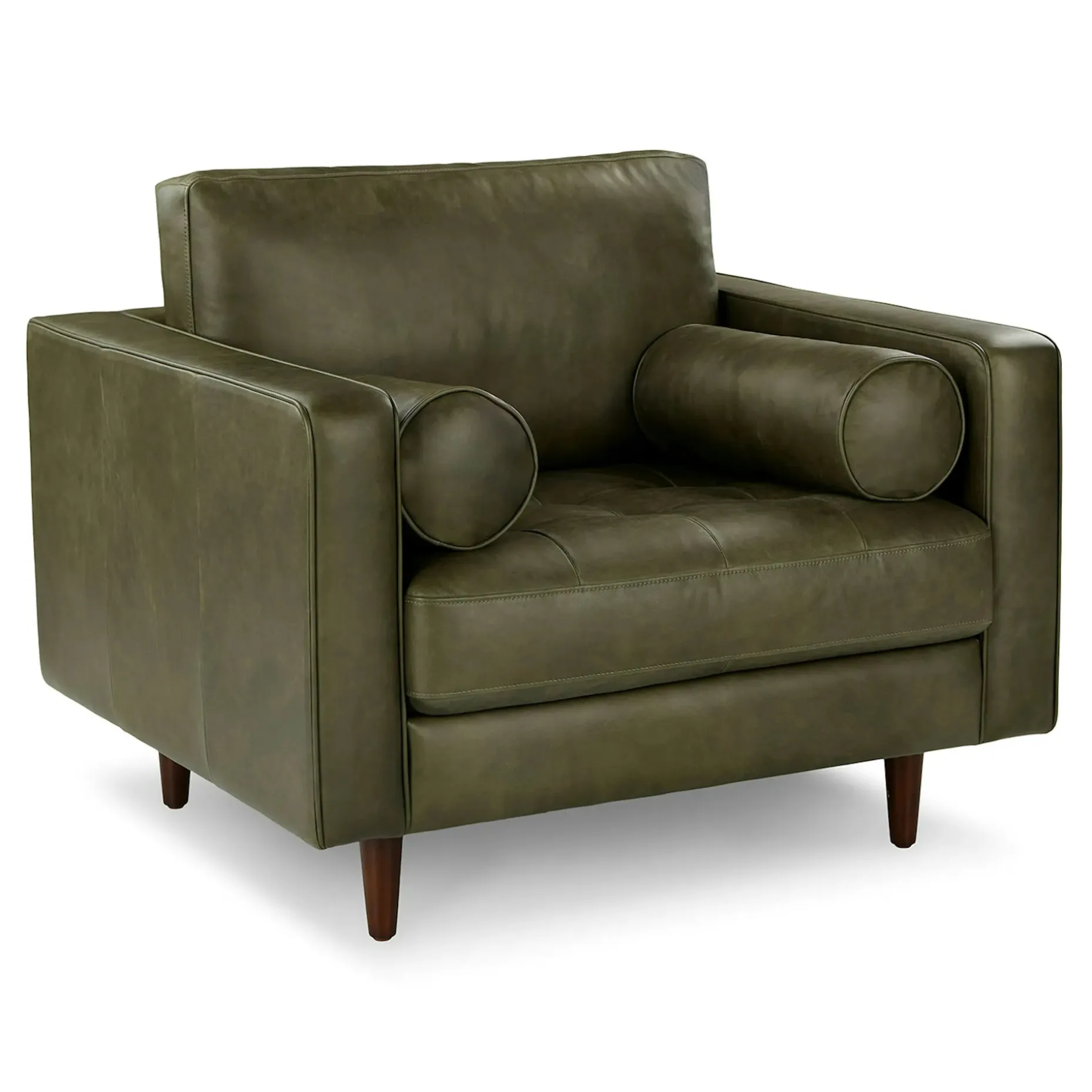 Sven 42" Tufted Leather Lounge Chair - Charme Green