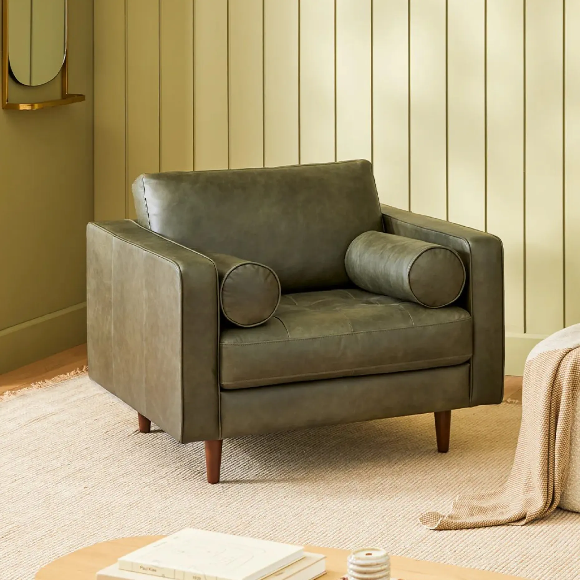 Sven 42" Tufted Leather Lounge Chair - Charme Green