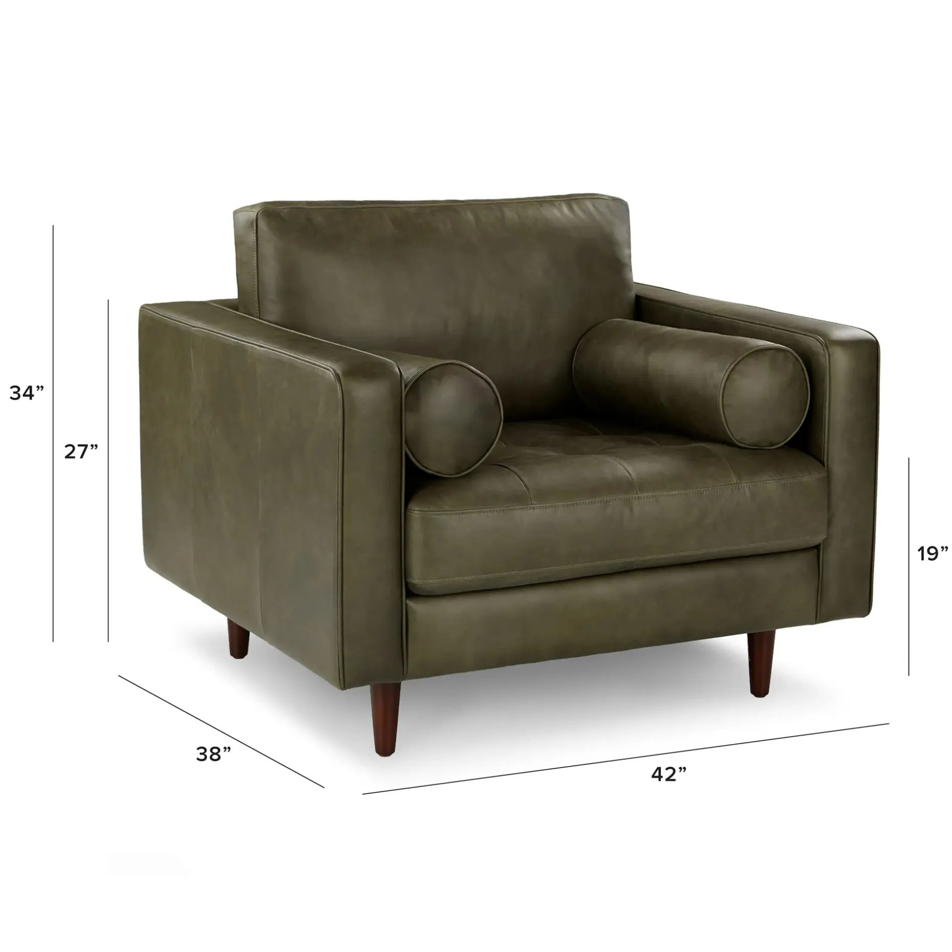 Sven 42" Tufted Leather Lounge Chair - Charme Green