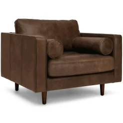 Sven 42" Tufted Leather Lounge Chair - Charme Chocolat
