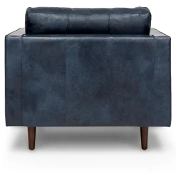 Sven 42" Tufted Leather Lounge Chair - Oxford Blue