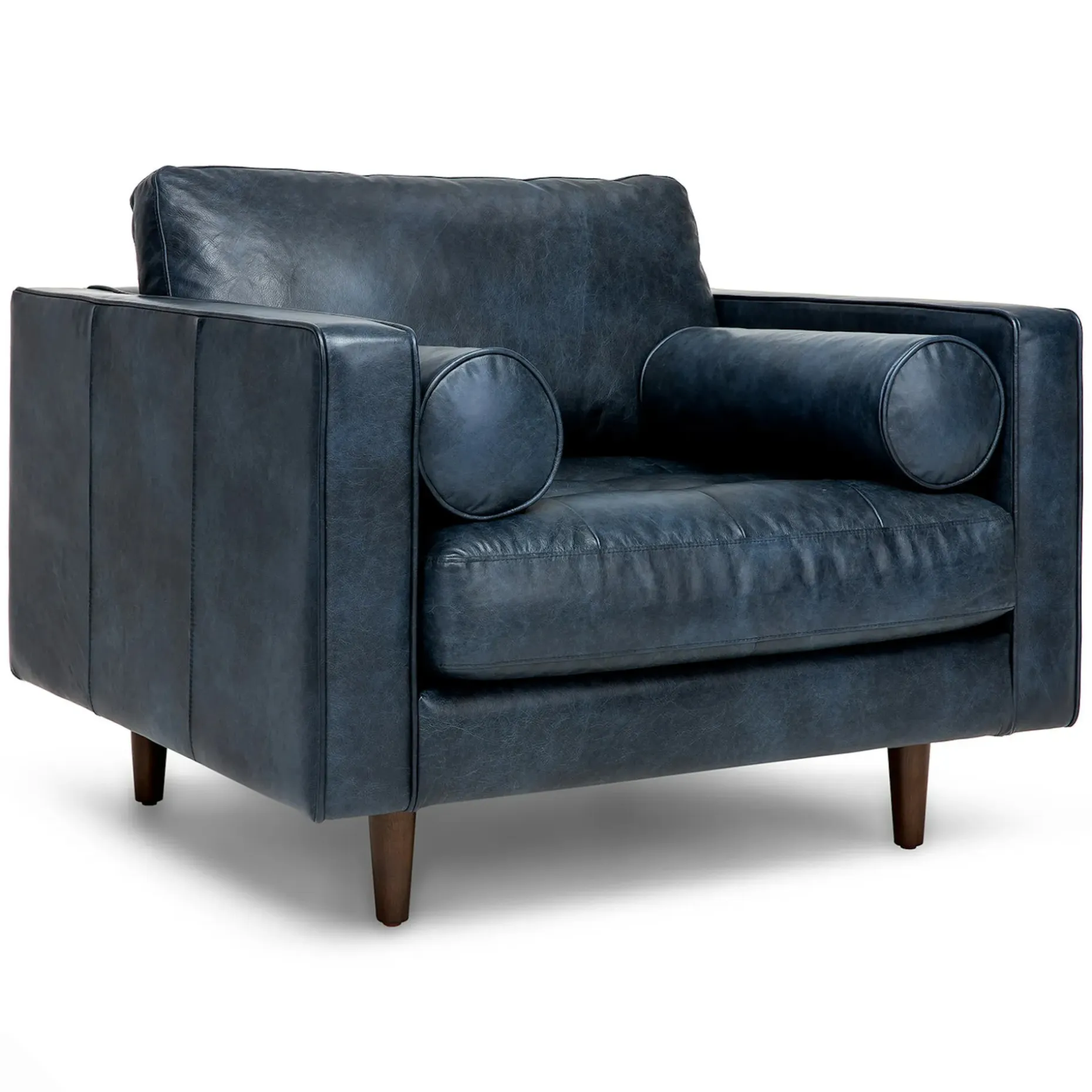 Sven 42" Tufted Leather Lounge Chair - Oxford Blue