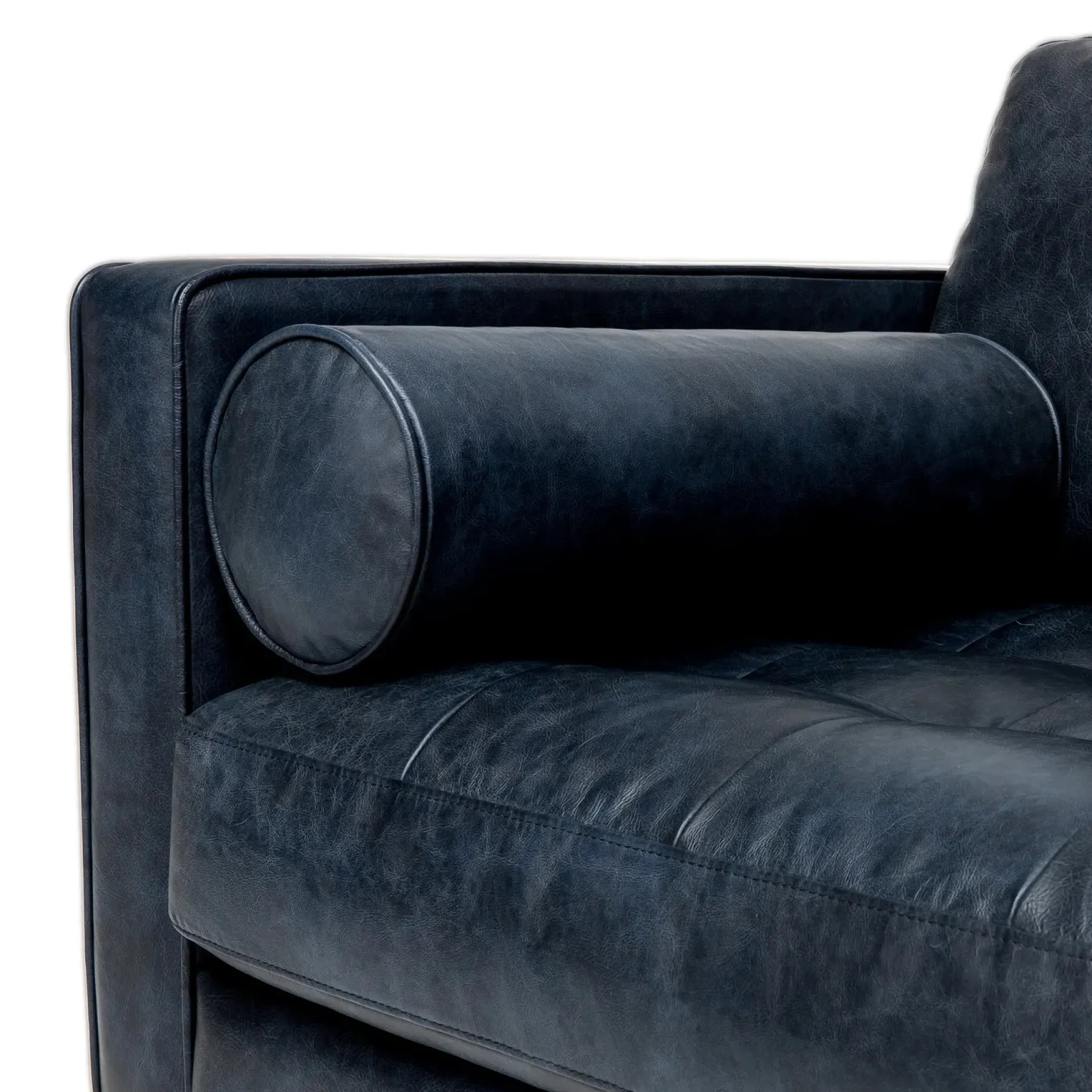 Sven 42" Tufted Leather Lounge Chair - Oxford Blue