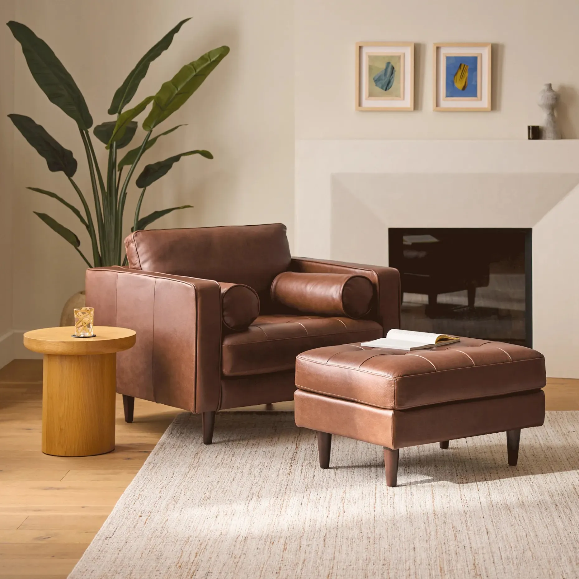 Sven 42" Tufted Leather Lounge Chair - Taos Brown