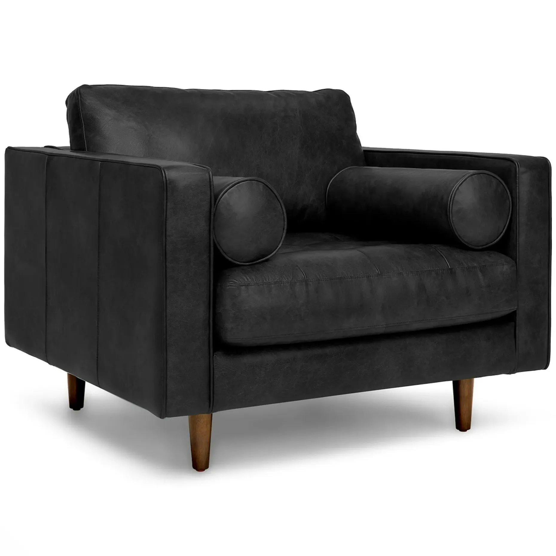 Sven 42" Tufted Leather Lounge Chair - Oxford Black