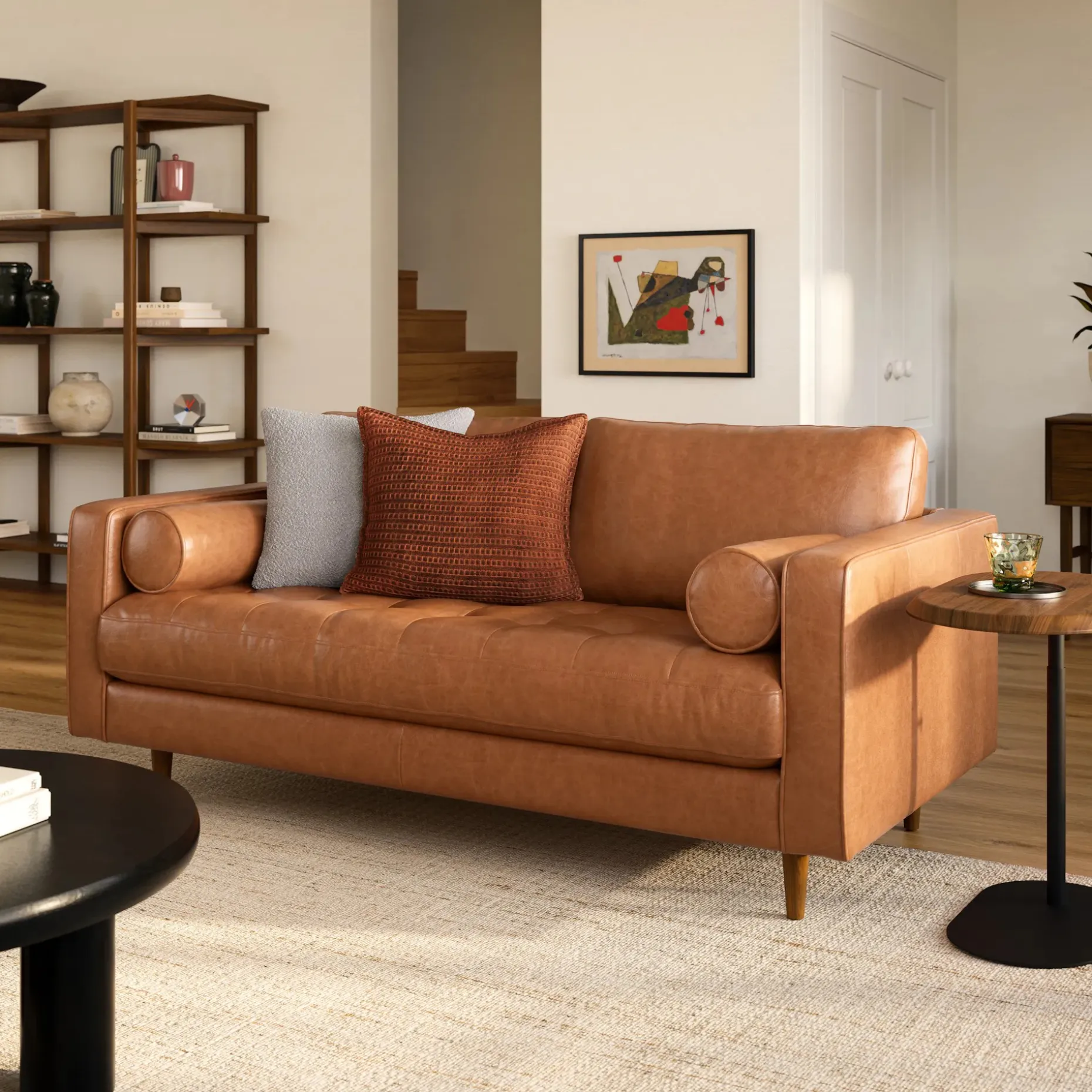 Sven 72" Tufted Leather Loveseat - Salerno Tan