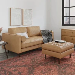 Sven 72" Tufted Leather Loveseat - Charme Tan