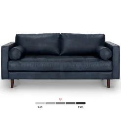 Sven 72" Tufted Leather Loveseat - Oxford Blue