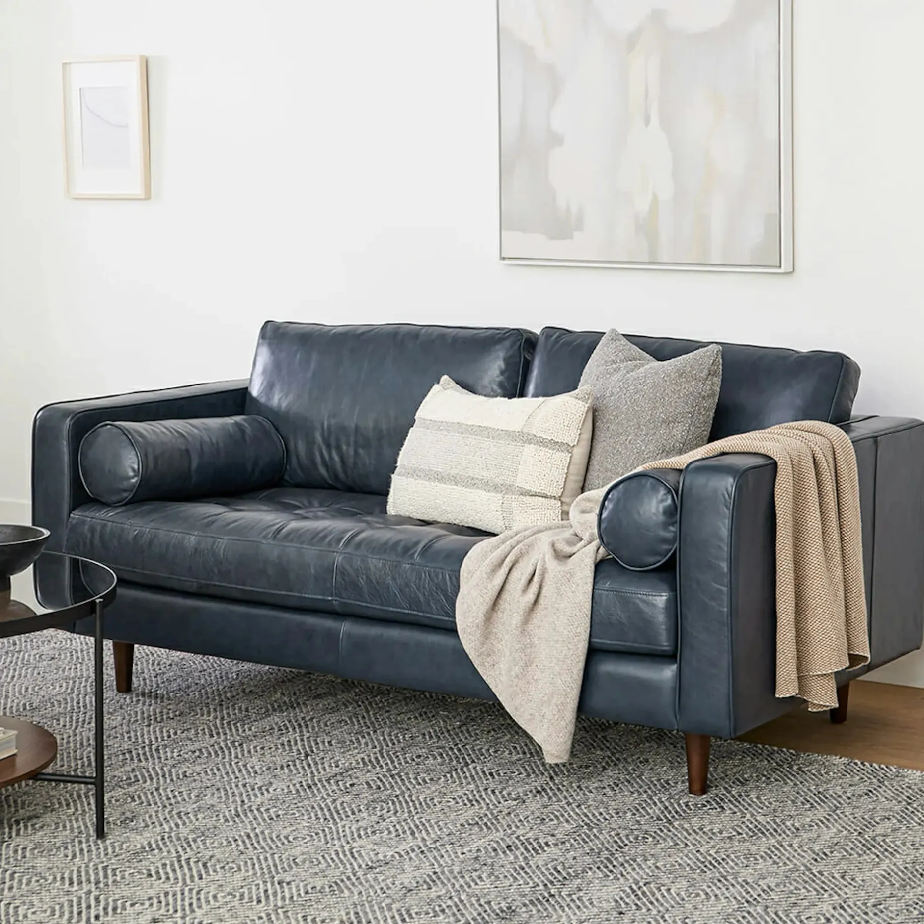 Sven 72" Tufted Leather Loveseat - Oxford Blue