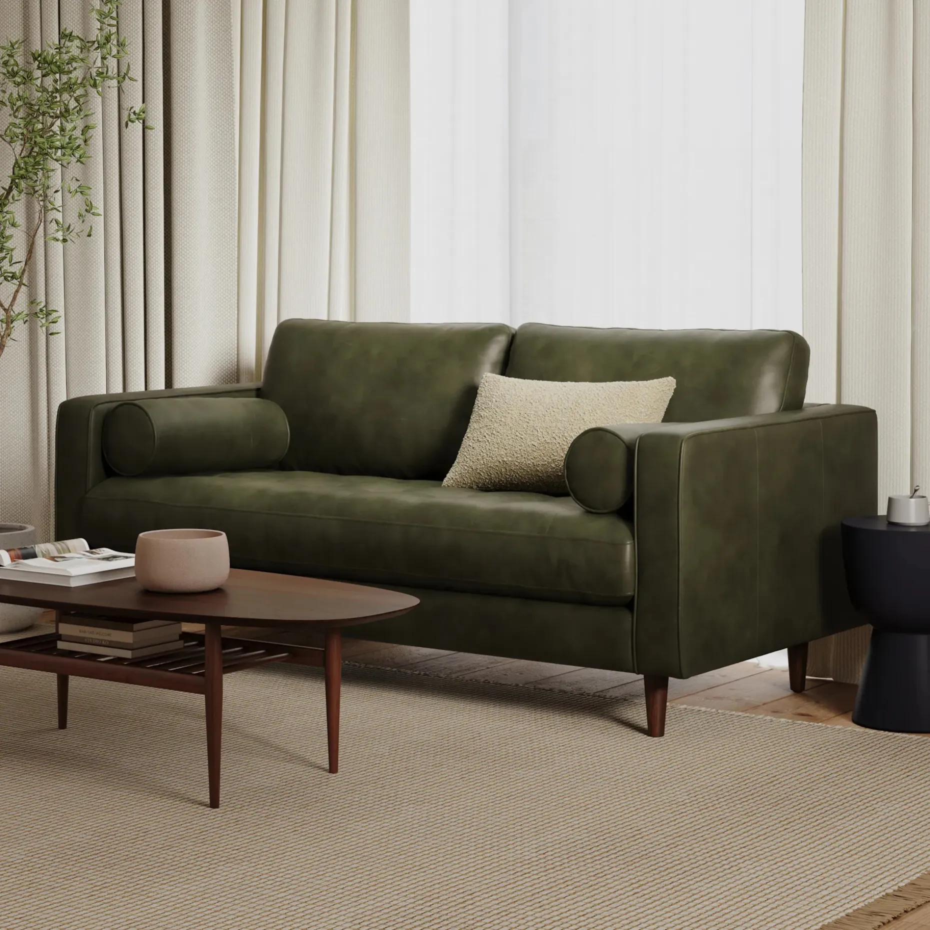 Sven 72" Tufted Leather Loveseat - Charme Green