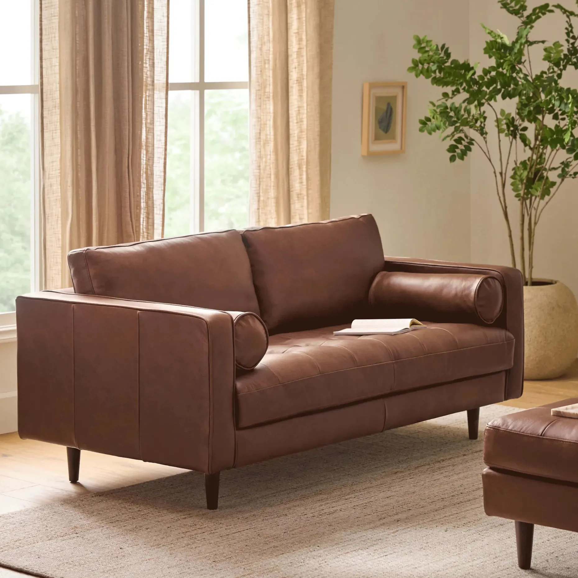 Sven 72" Tufted Leather Loveseat - Taos Brown