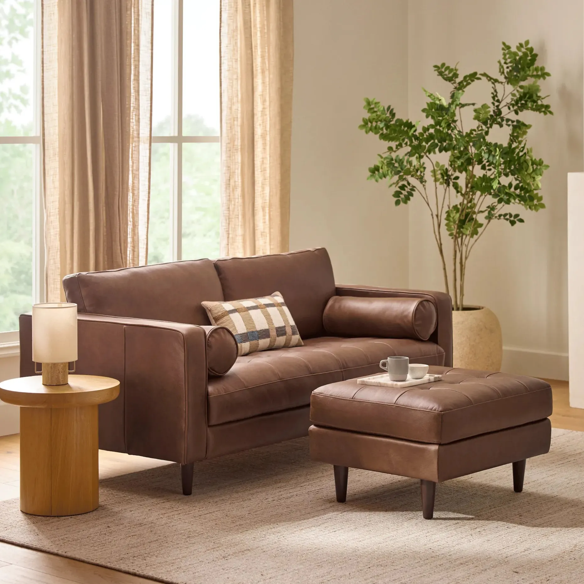 Sven 72" Tufted Leather Loveseat - Taos Brown