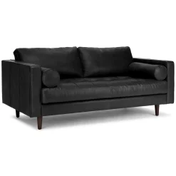 Sven 72" Tufted Leather Loveseat - Oxford Black