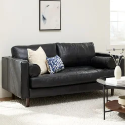 Sven 72" Tufted Leather Loveseat - Oxford Black