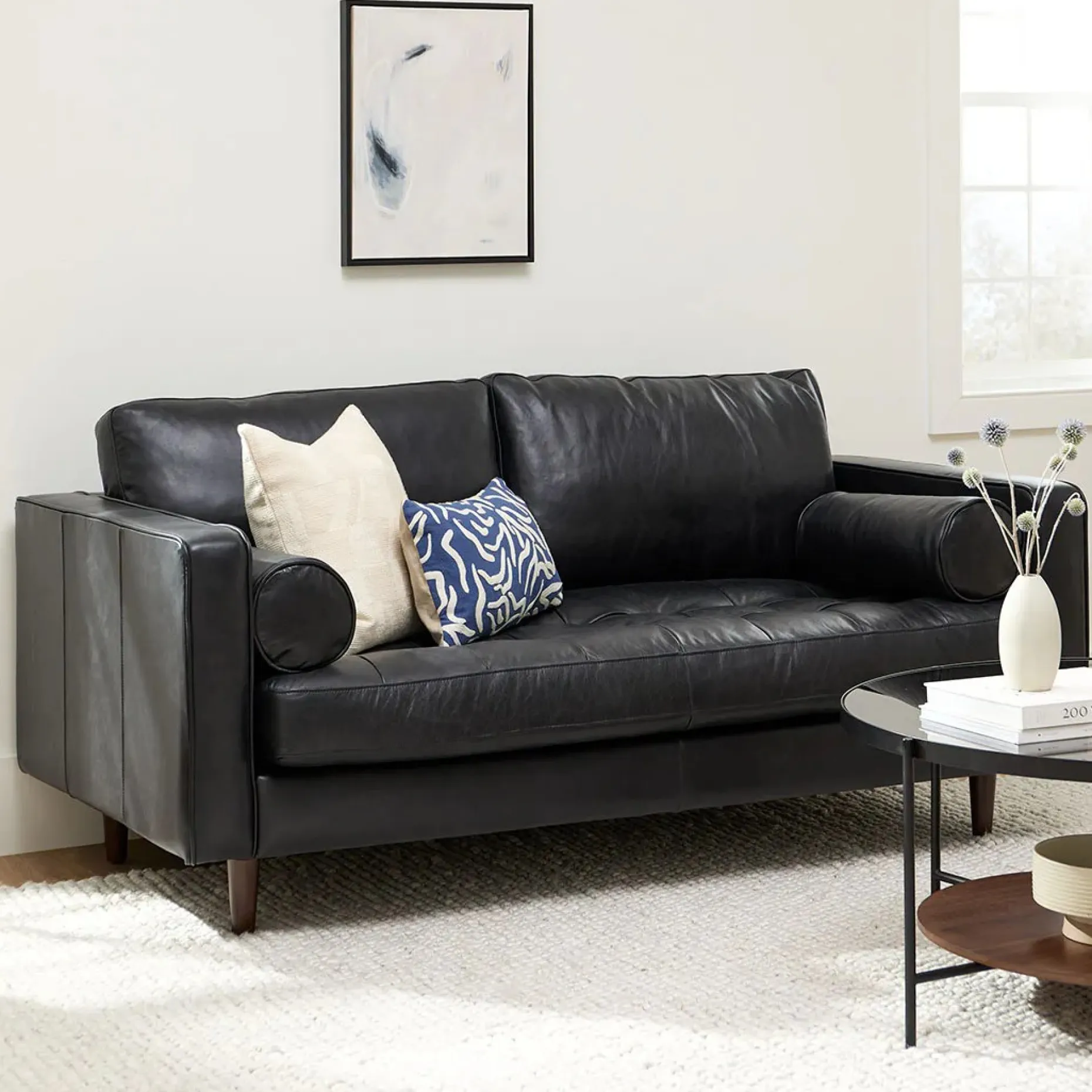 Sven 72" Tufted Leather Loveseat - Oxford Black