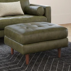 Sven 30" Tufted Leather Ottoman - Charme Green