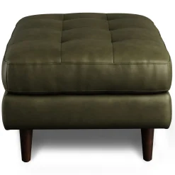 Sven 30" Tufted Leather Ottoman - Charme Green