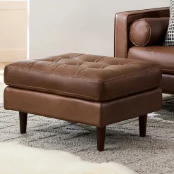 Sven 30" Tufted Leather Ottoman - Charme Chocolat