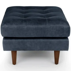 Sven 30" Tufted Leather Ottoman - Oxford Blue