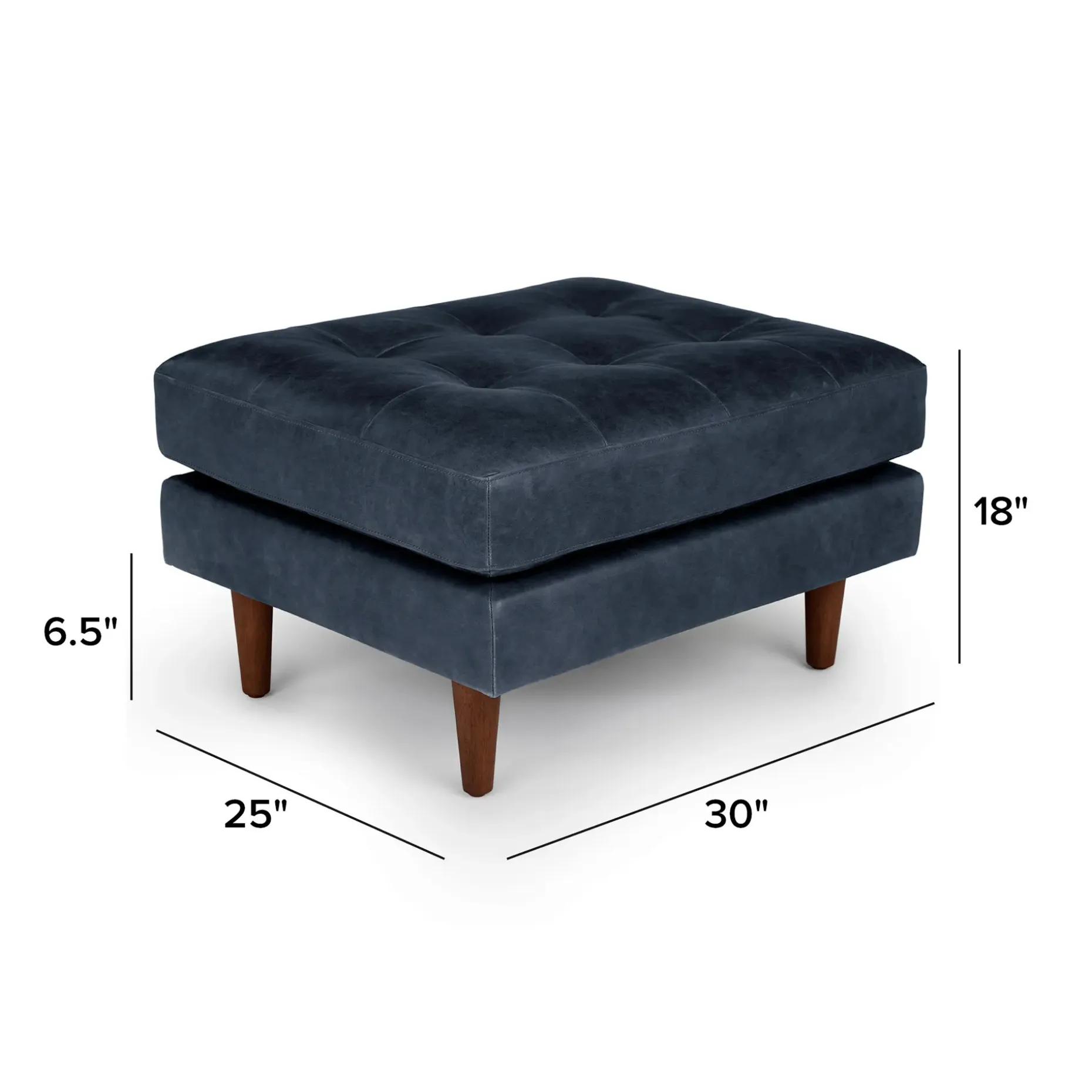 Sven 30" Tufted Leather Ottoman - Oxford Blue