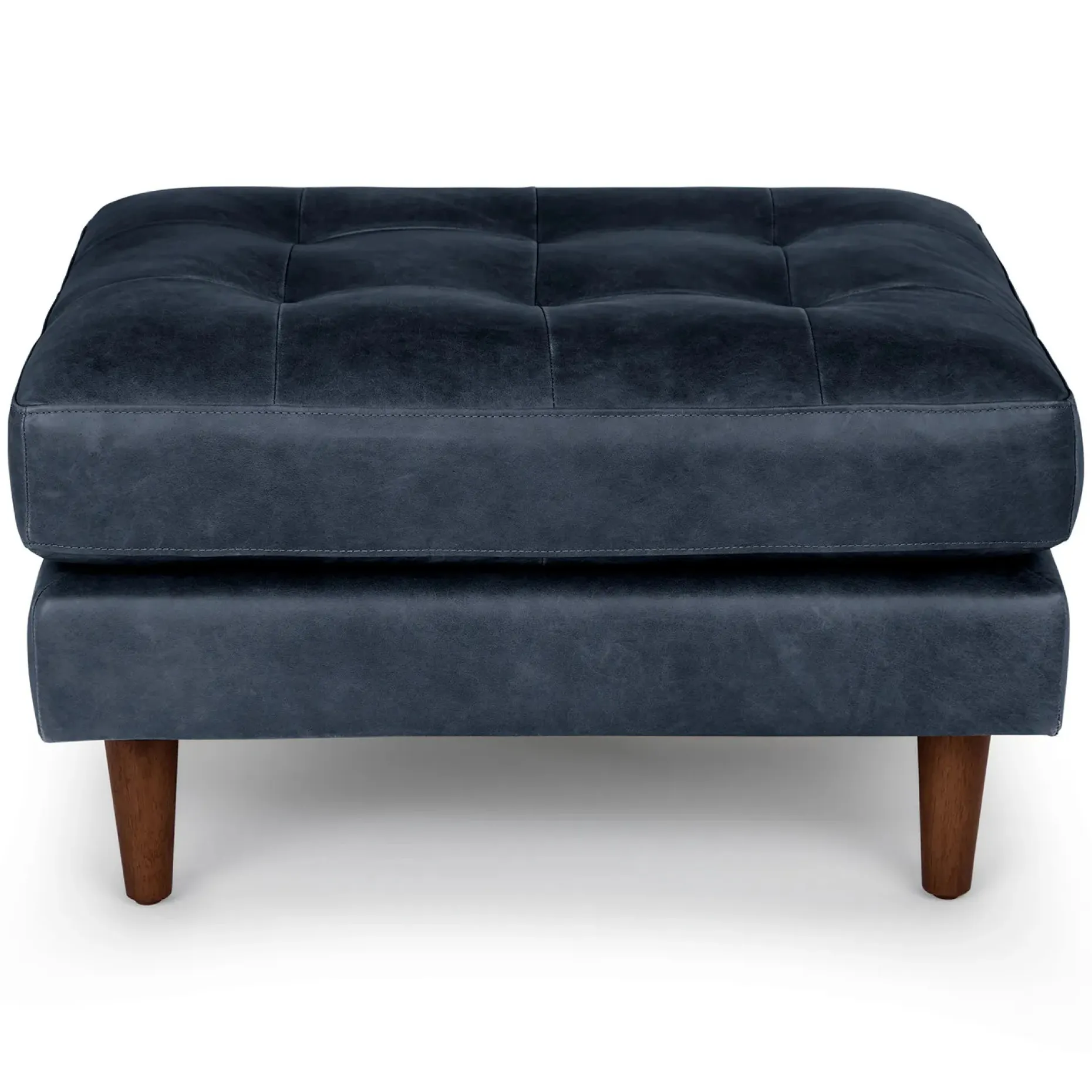 Sven 30" Tufted Leather Ottoman - Oxford Blue