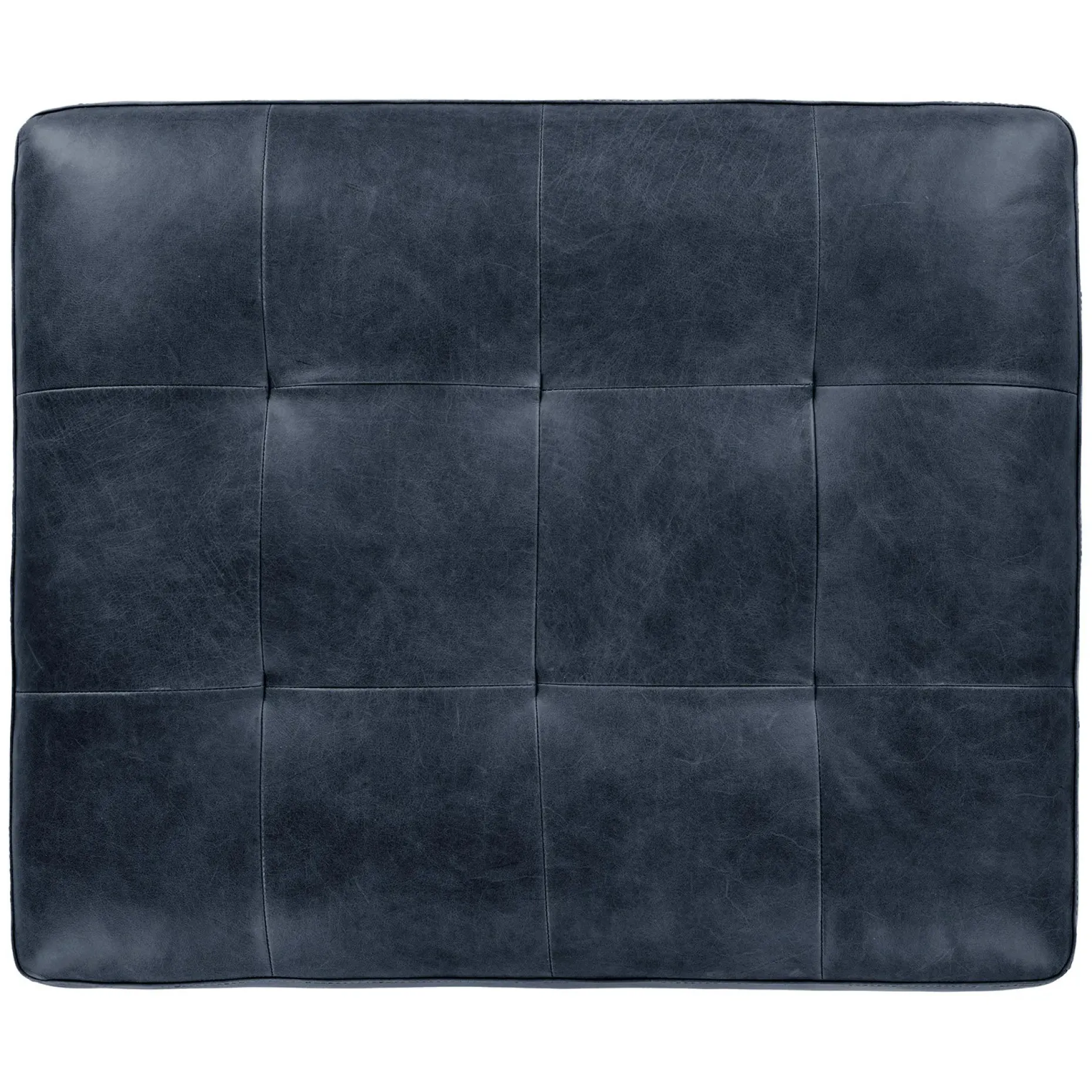 Sven 30" Tufted Leather Ottoman - Oxford Blue