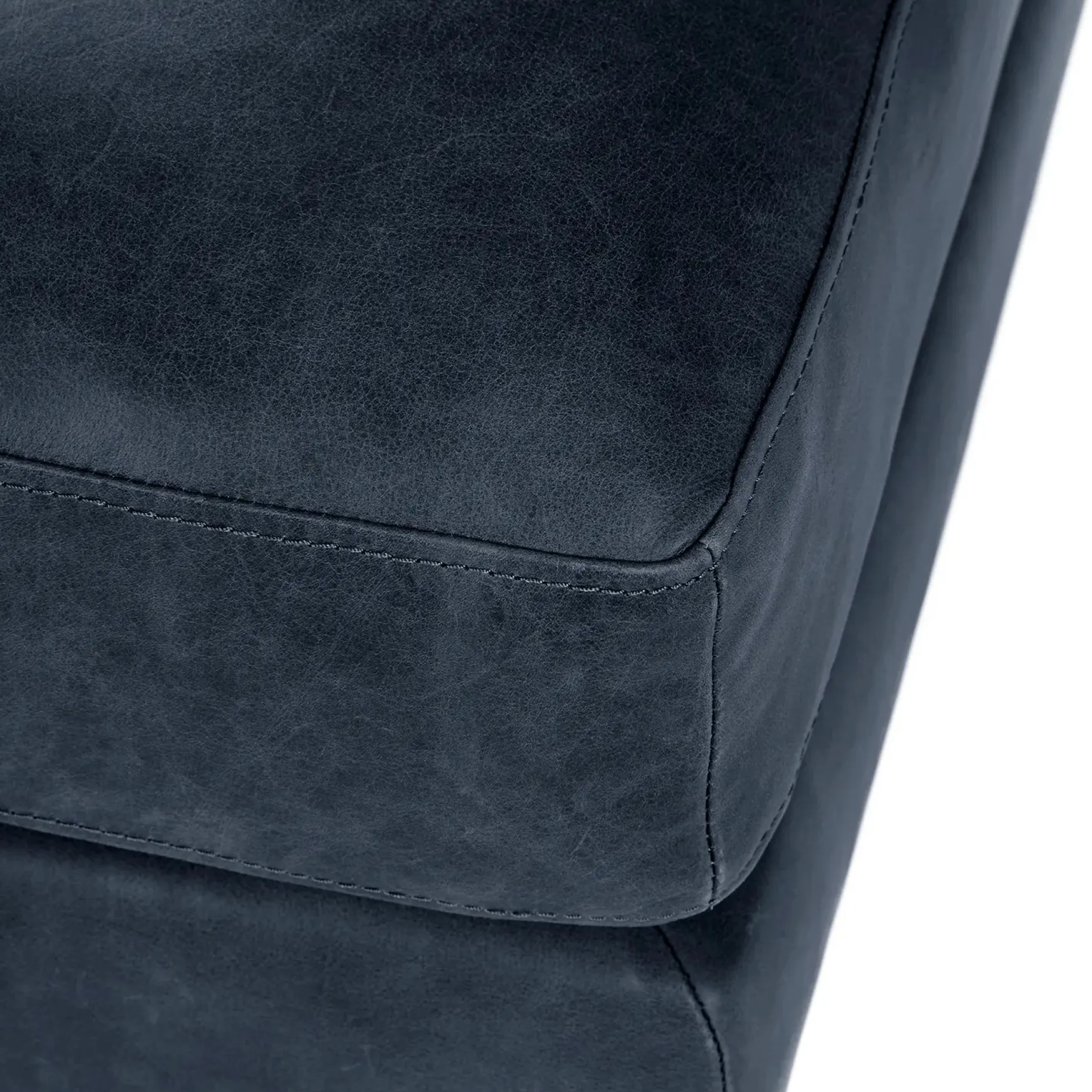 Sven 30" Tufted Leather Ottoman - Oxford Blue