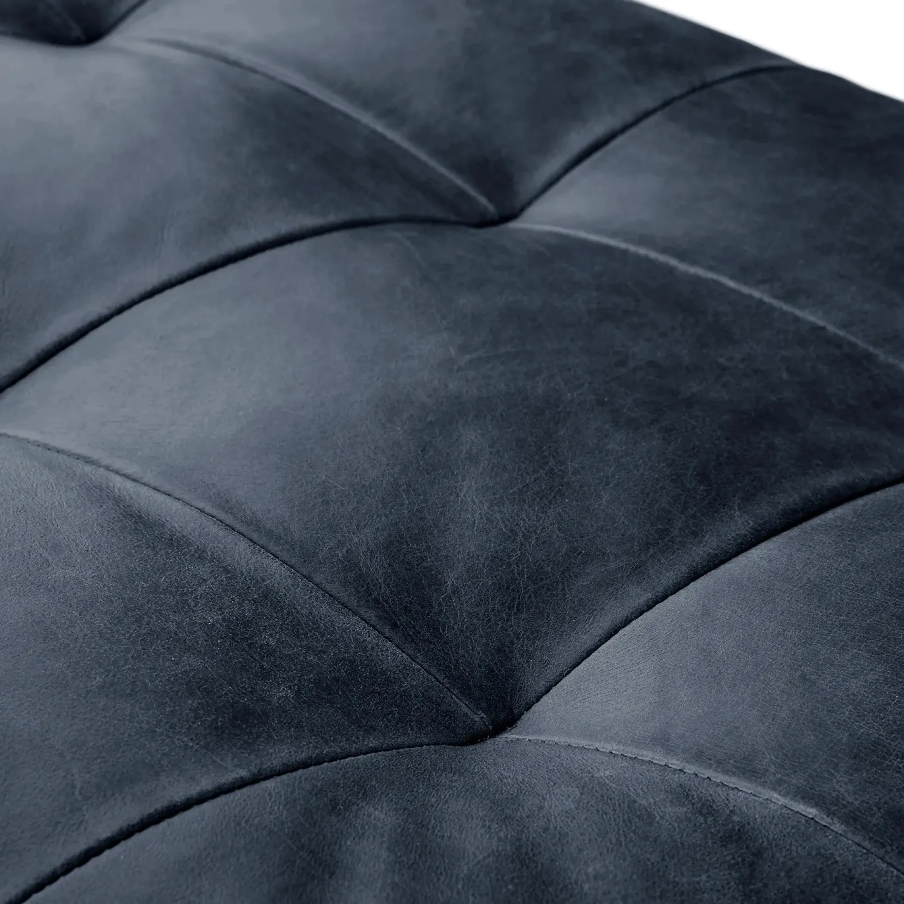 Sven 30" Tufted Leather Ottoman - Oxford Blue