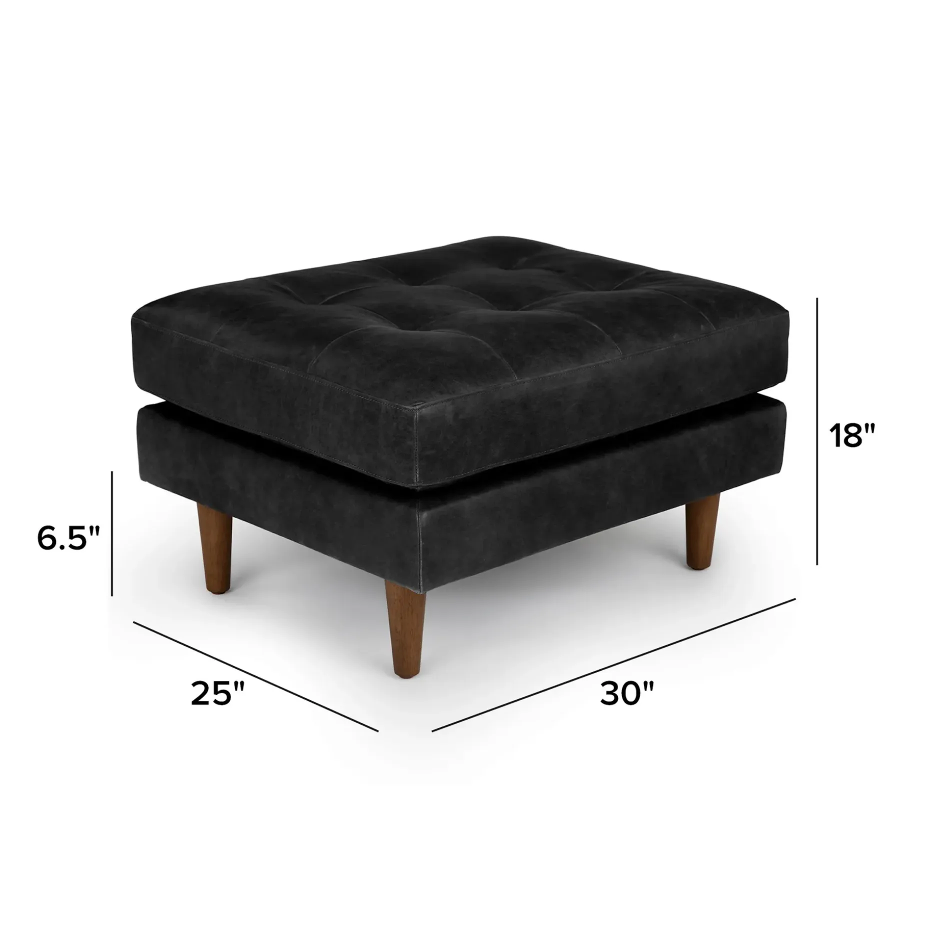 Sven 30" Tufted Leather Ottoman - Oxford Black