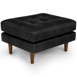 Sven 30" Tufted Leather Ottoman - Oxford Black