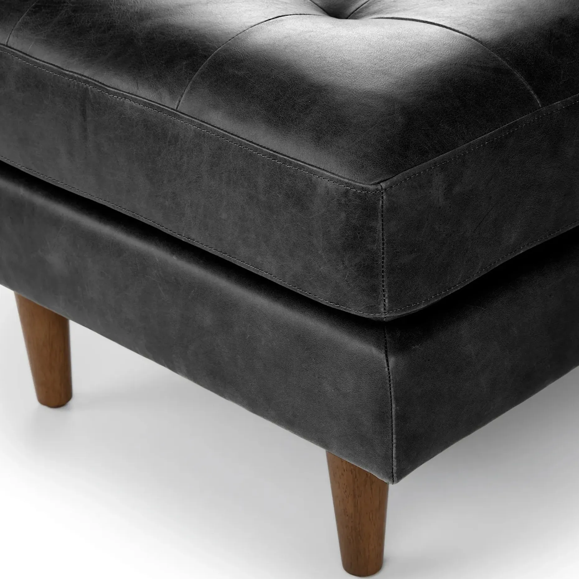 Sven 30" Tufted Leather Ottoman - Oxford Black