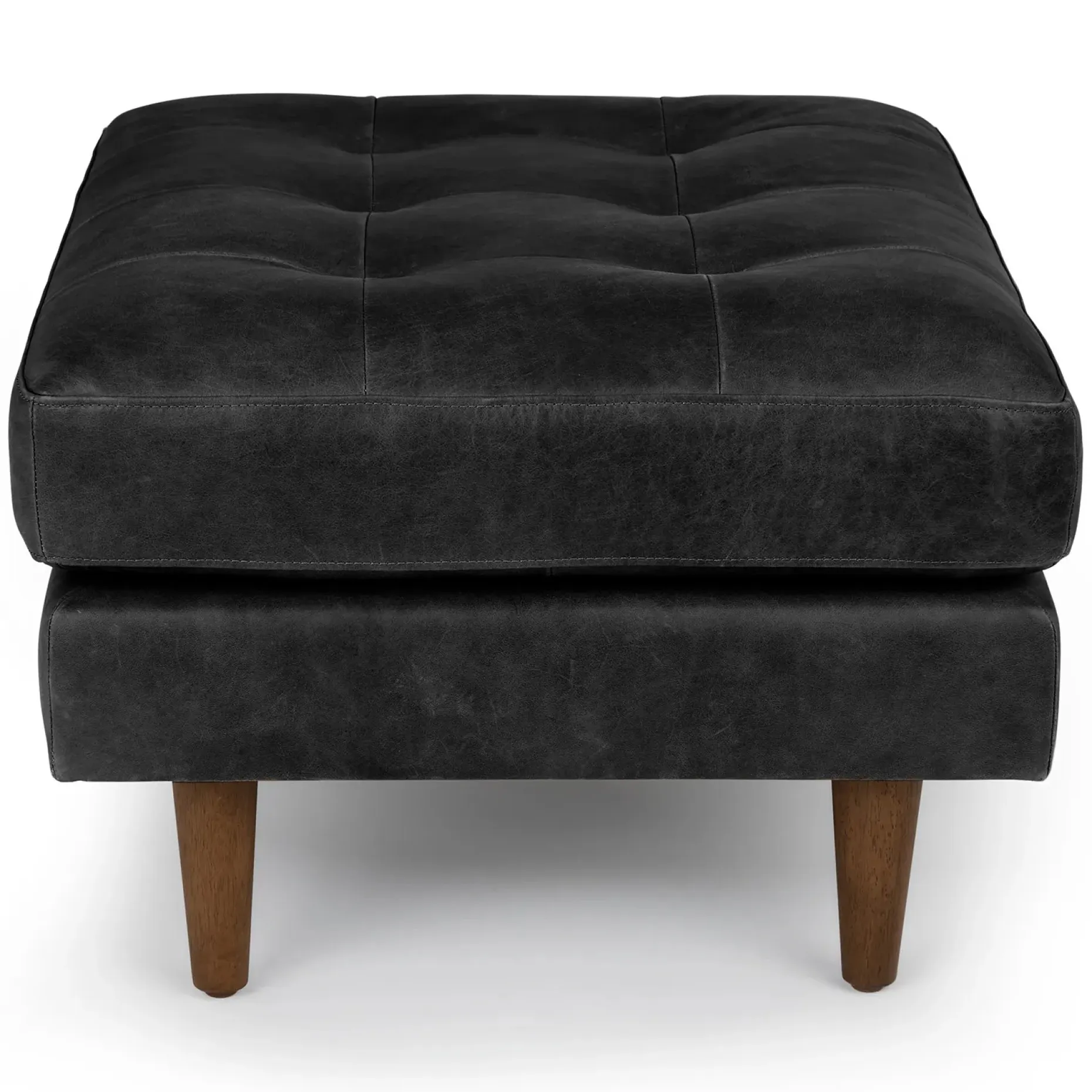 Sven 30" Tufted Leather Ottoman - Oxford Black