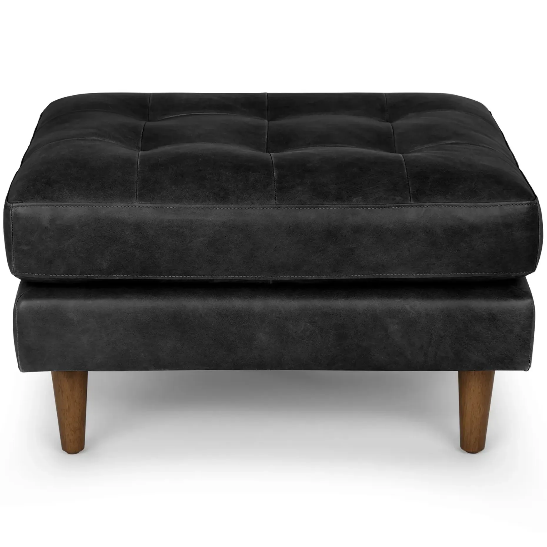 Sven 30" Tufted Leather Ottoman - Oxford Black