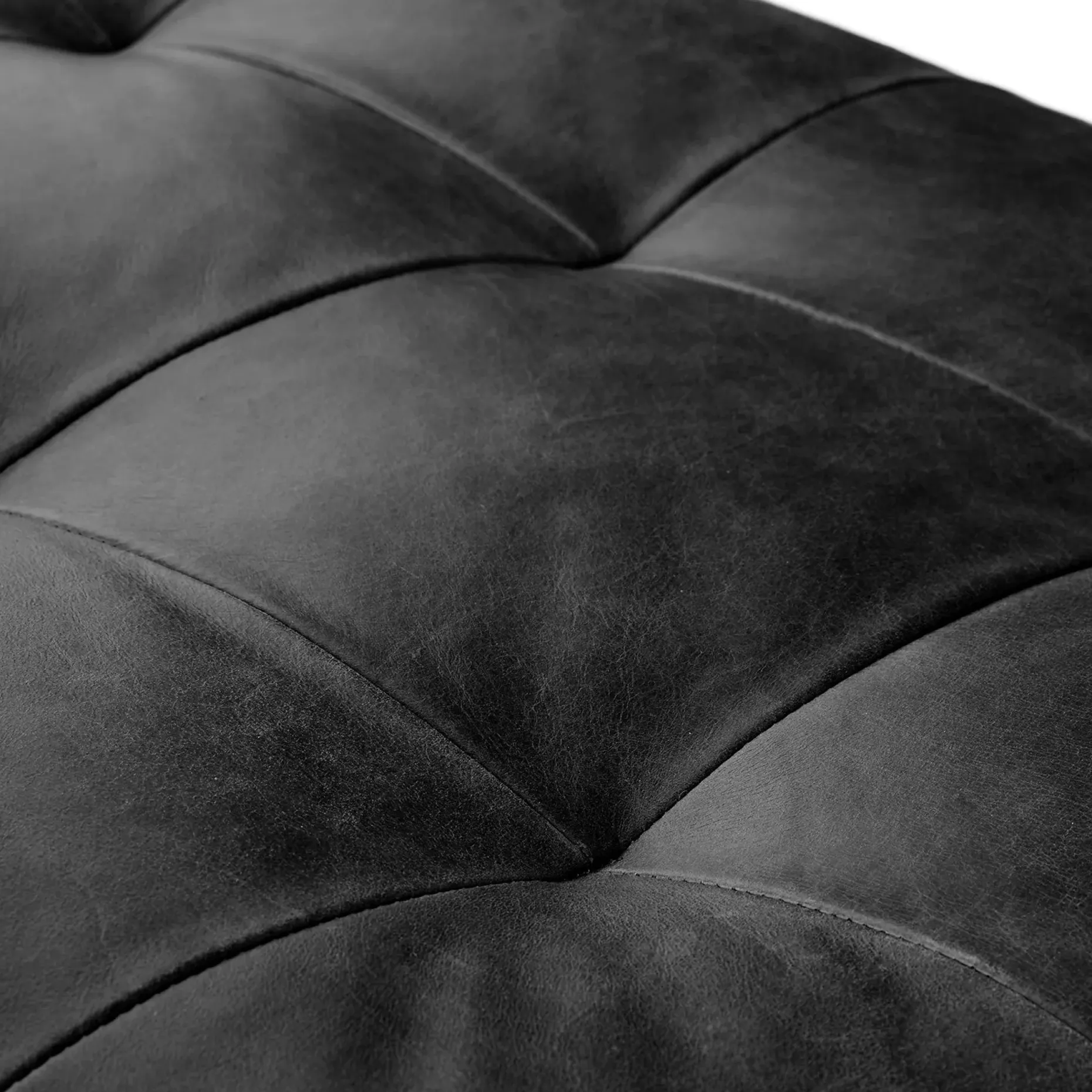Sven 30" Tufted Leather Ottoman - Oxford Black