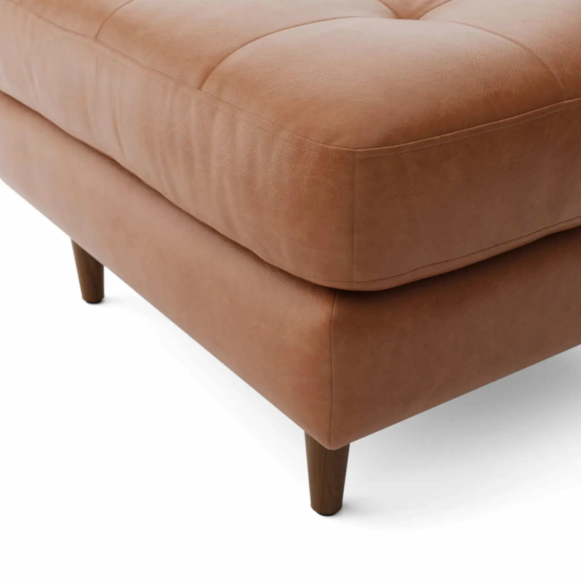 Sven 30" Tufted Leather Ottoman - Salerno Tan