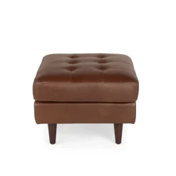 Sven 30" Tufted Leather Ottoman - Taos Brown