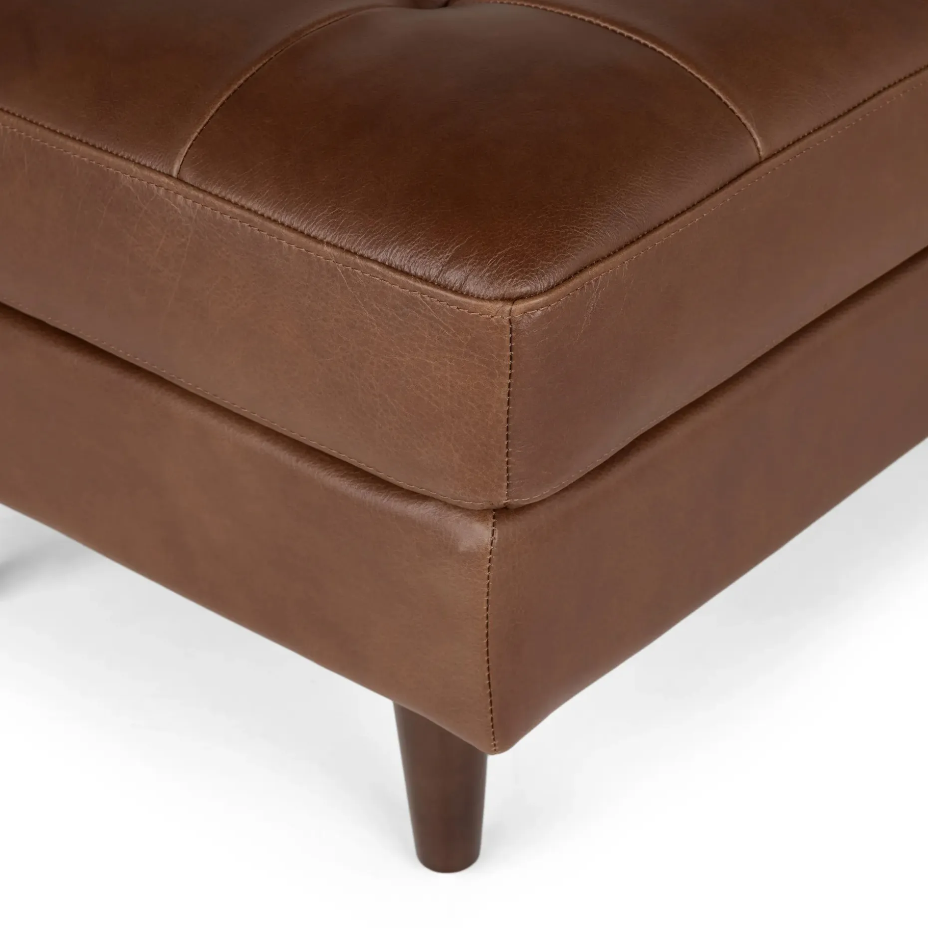 Sven 30" Tufted Leather Ottoman - Taos Brown