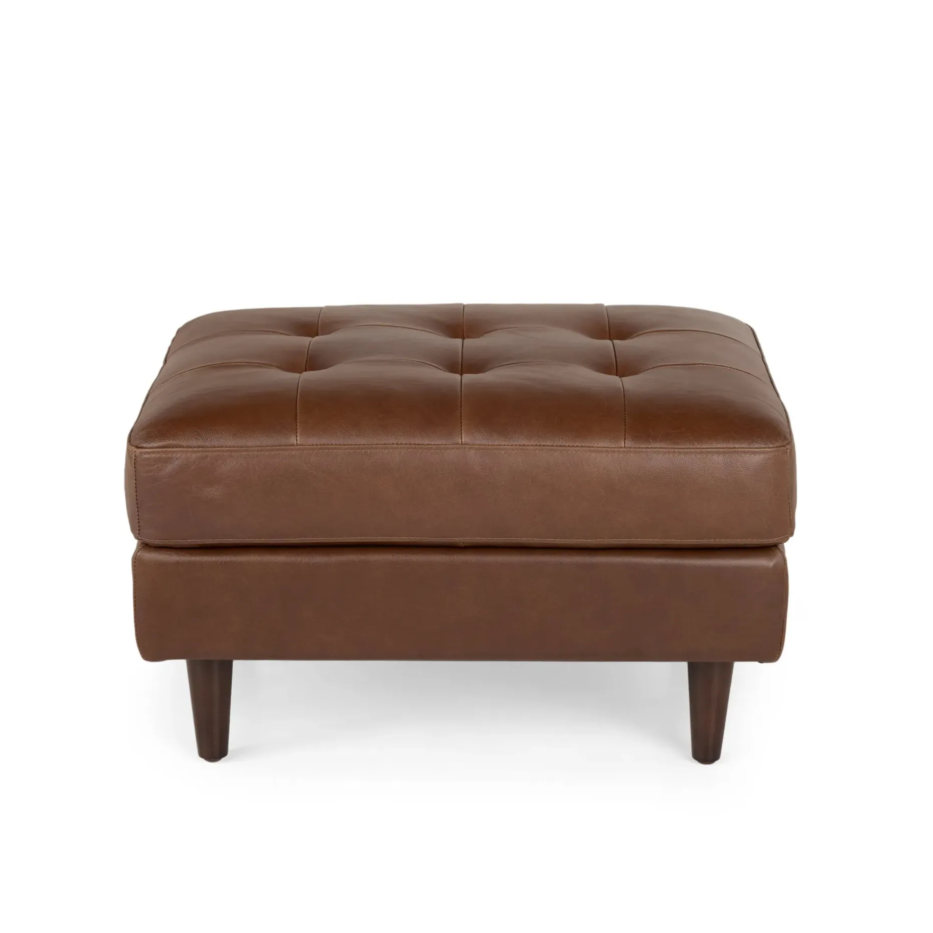 Sven 30" Tufted Leather Ottoman - Taos Brown