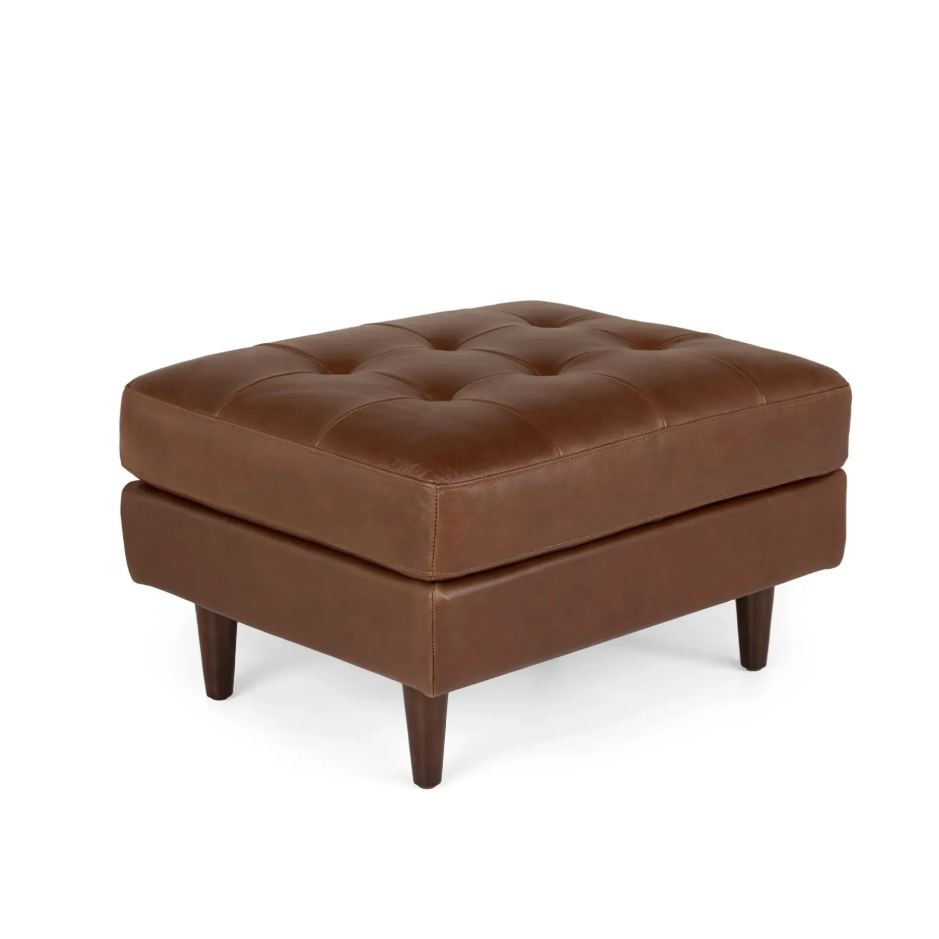 Sven 30" Tufted Leather Ottoman - Taos Brown