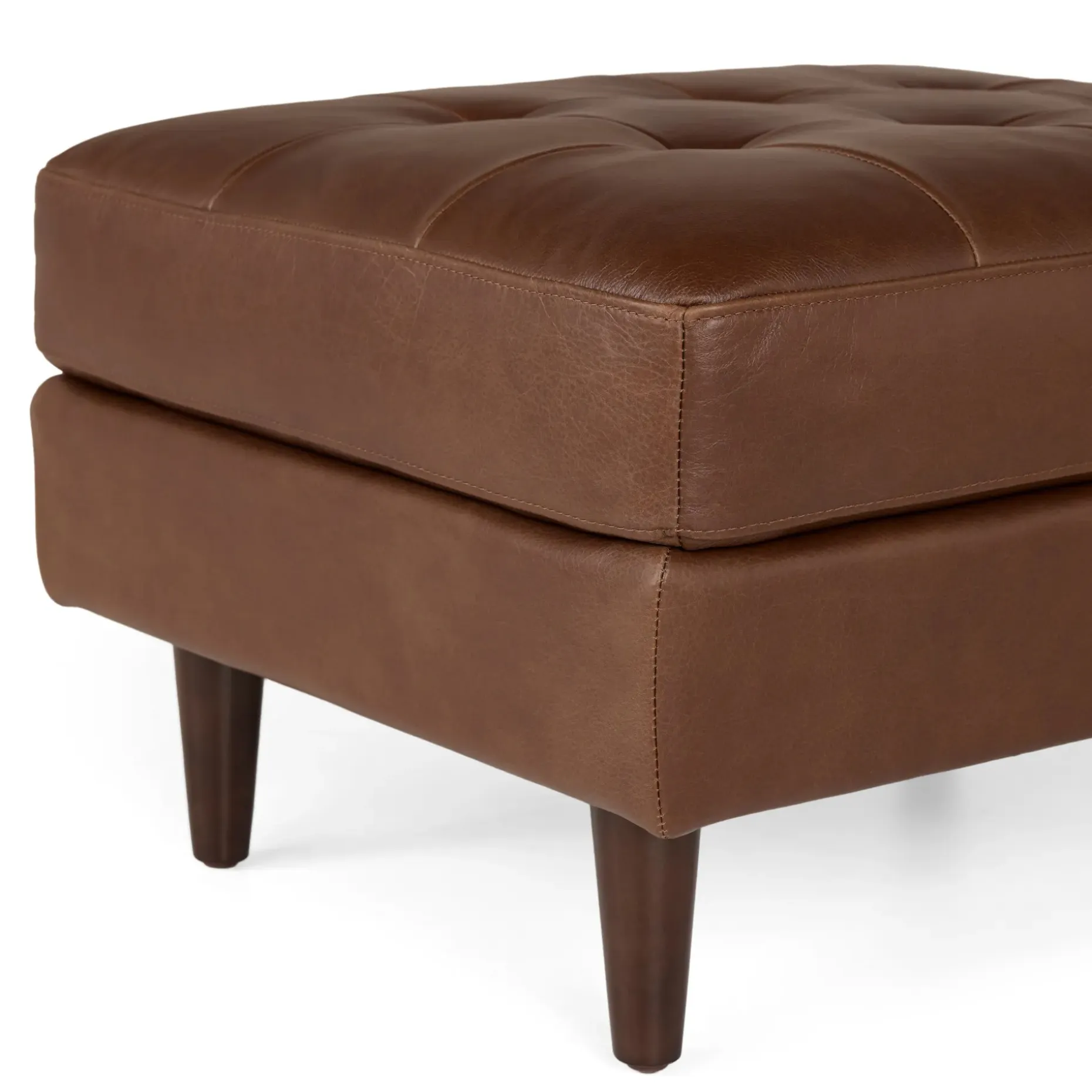 Sven 30" Tufted Leather Ottoman - Taos Brown