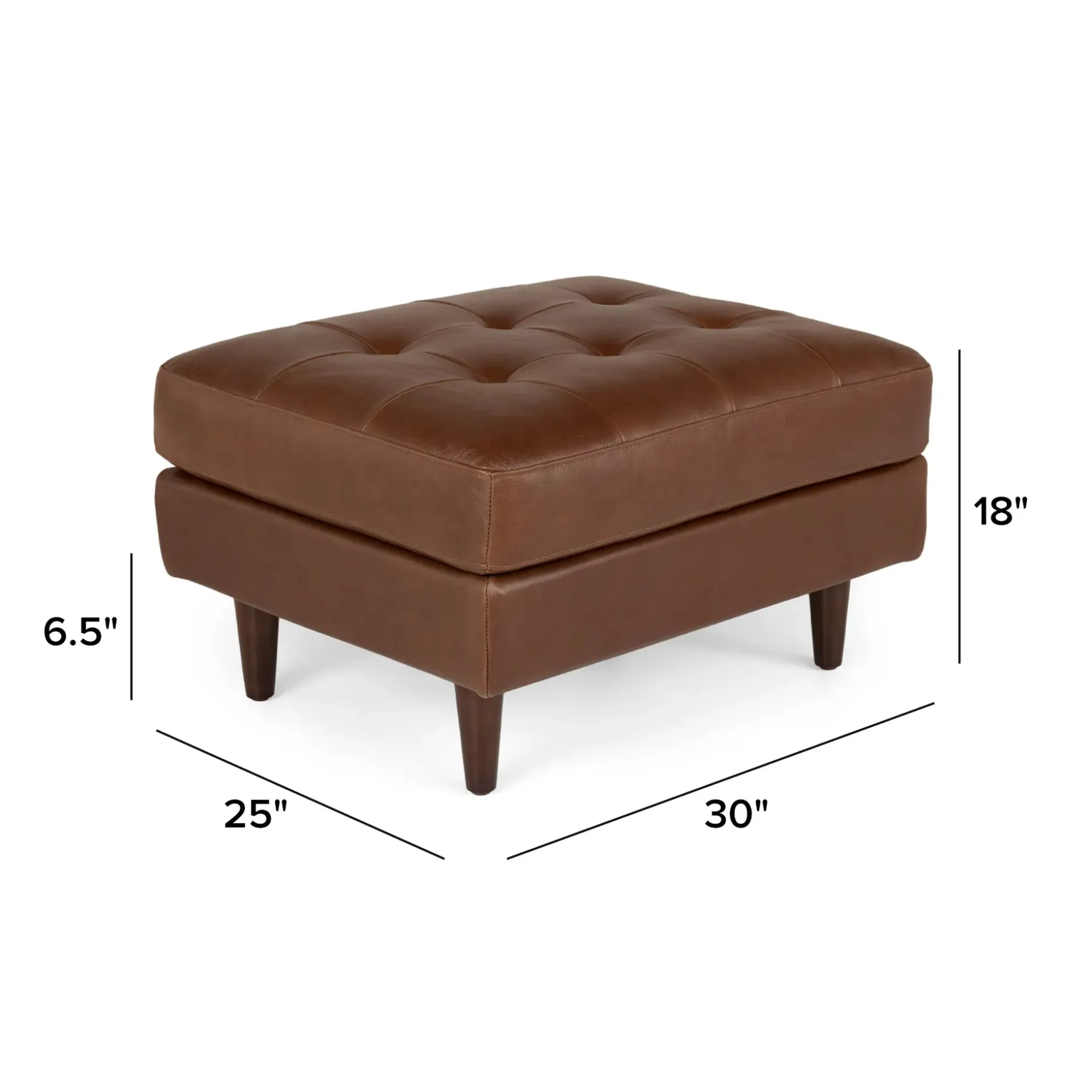 Sven 30" Tufted Leather Ottoman - Taos Brown