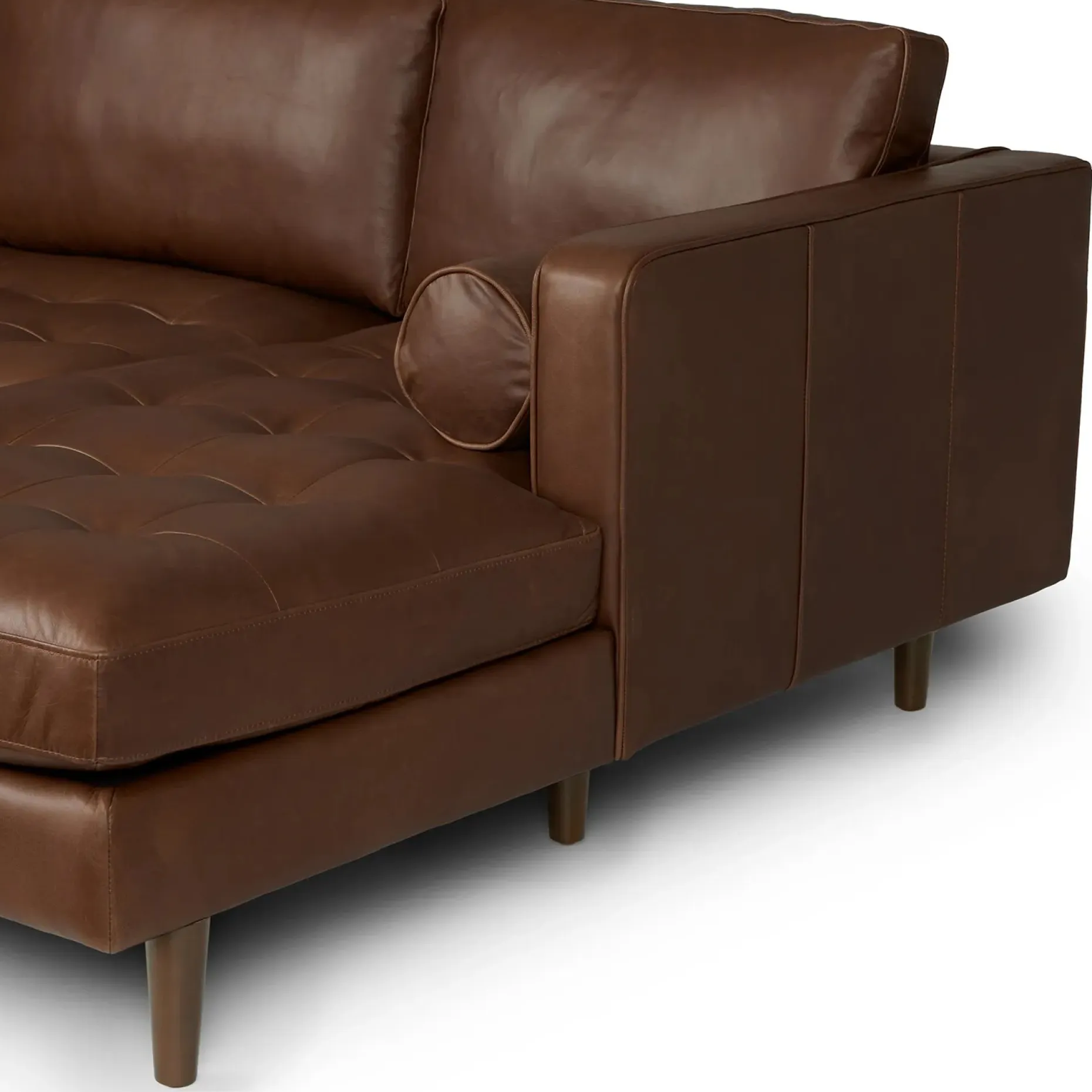 Sven 100" Tufted Leather Right Sectional - Charme Chocolat